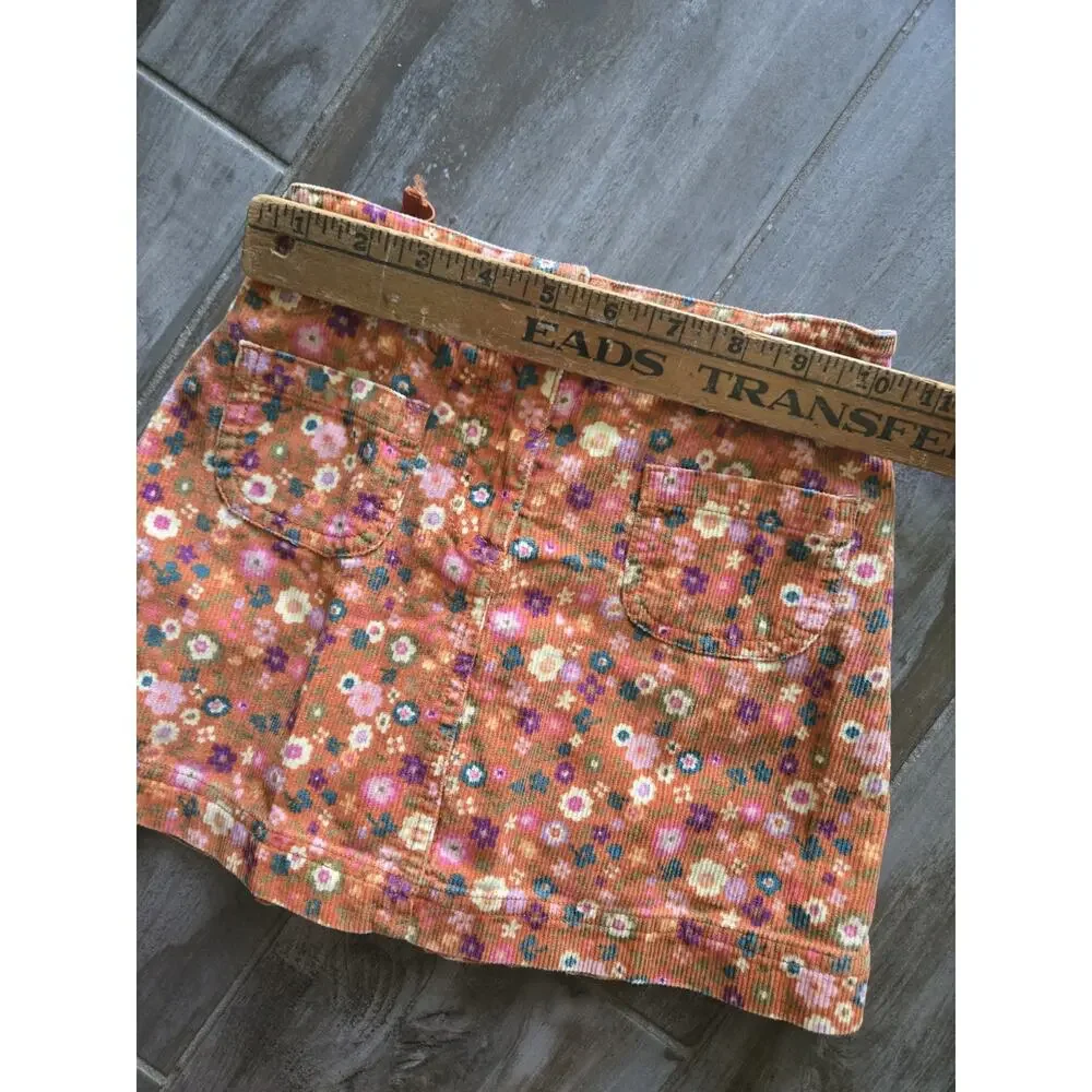 Y2K Gymboree Girls Corduroy Floral Skirt Size 6 Adjustable Waist Cotton Retro